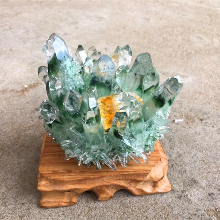 天然水晶绿幽灵晶簇黄幽灵六菱水晶柱水晶块结晶石原石原矿摆件