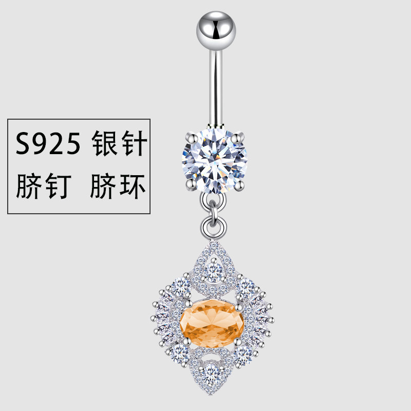 奢华锆石微镶纯银针肚脐钉S925脐环拉丁舞饰品欧美穿刺性感唇钉