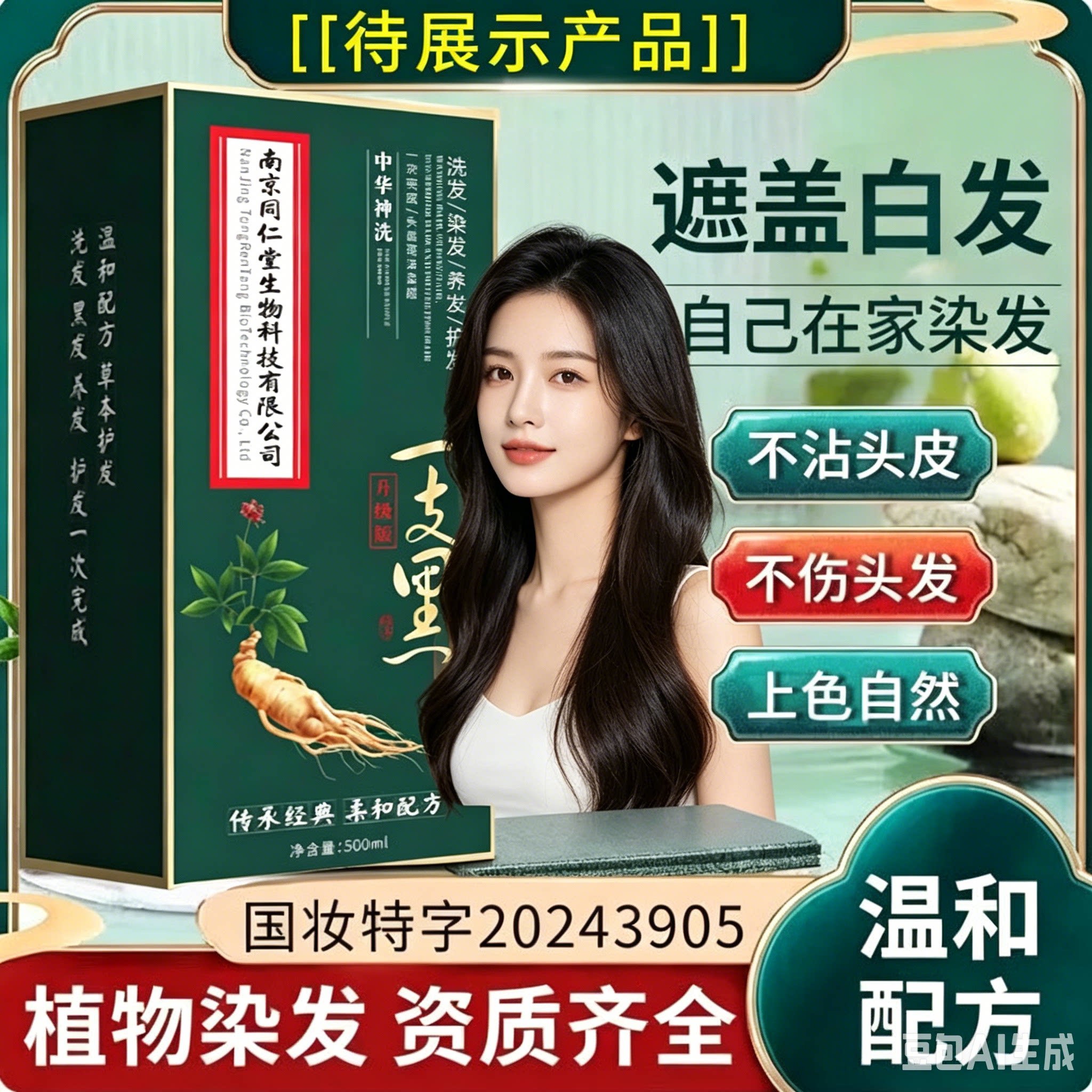 乌珍坊植物泡泡染发膏盖白发