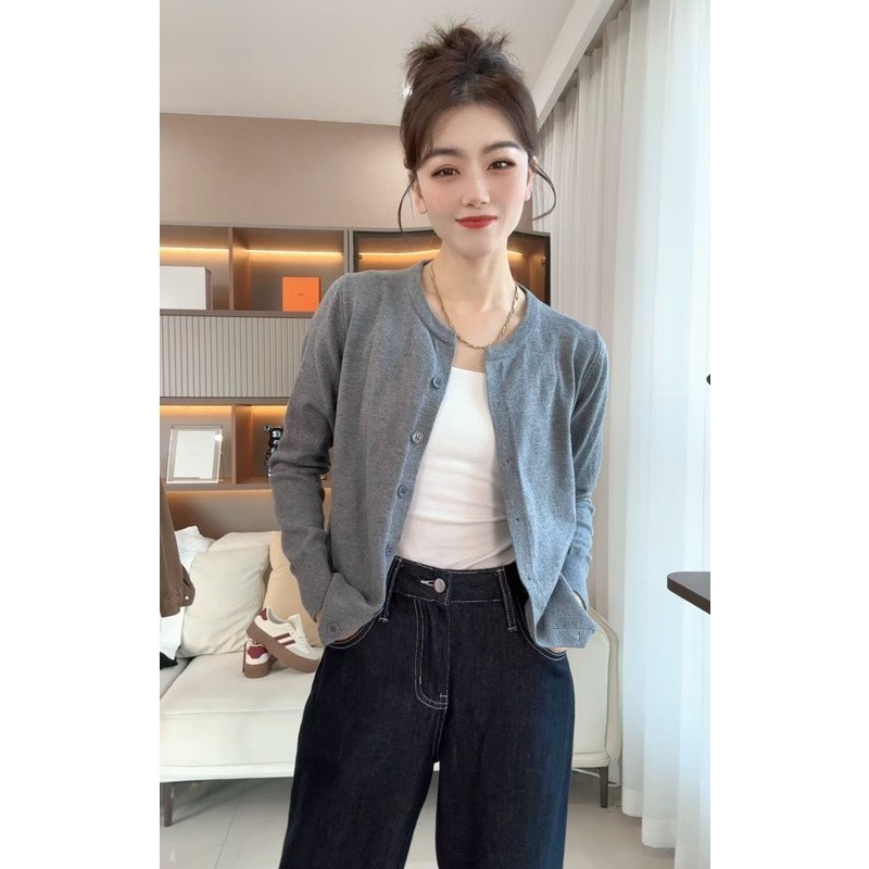 百搭软糯糯针织开衫上衣毛衣2026新款长袖复古百搭纯色女士B4-10