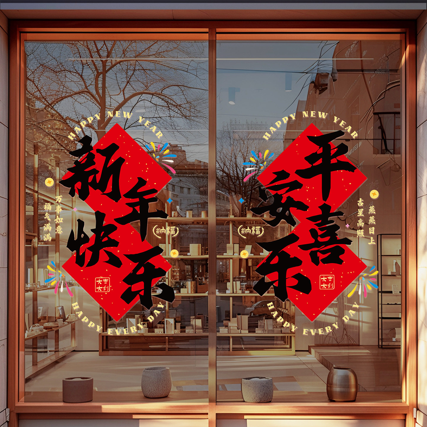 新年窗花2026新款厨房玻璃门贴纸氛围布置春节过年装饰静电贴纸,家居饰品,门贴,淘宝优惠券,粉丝福利购,淘宝优惠卷