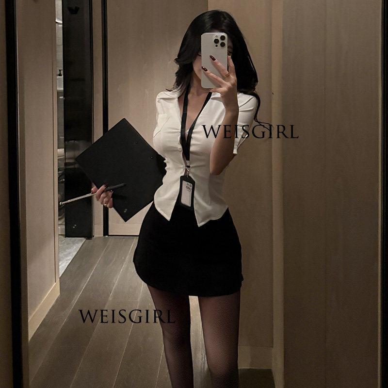 性感办公室女郎OL秘书制服皮裙小胸夜场cosplay服御姐教师套装
