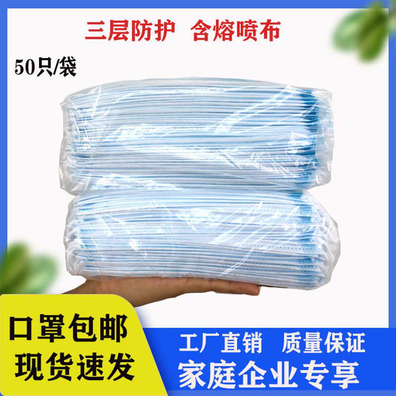 普通款口罩便宜三层防护口罩薄款3层含熔喷布防尘防飞沫工厂