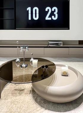 奶油风玻璃旋转茶几意式极简网红小户型客厅家用沙发高级感小茶几