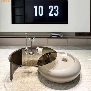 奶油风玻璃旋转茶几意式极简网红小户型客厅家用沙发高级感小茶几