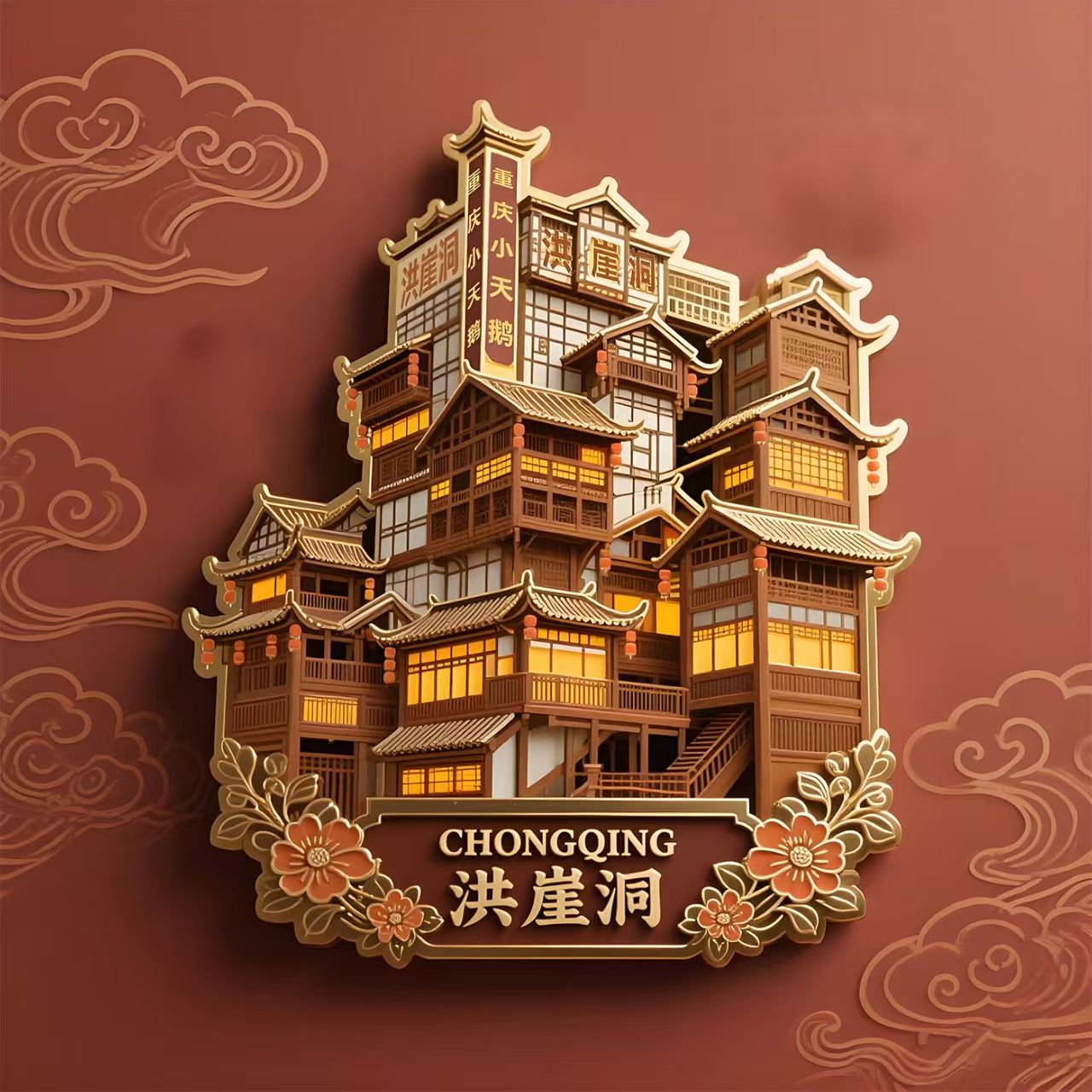 重庆洪崖洞金属冰箱贴磁吸文创旅游景点纪念品伴手礼