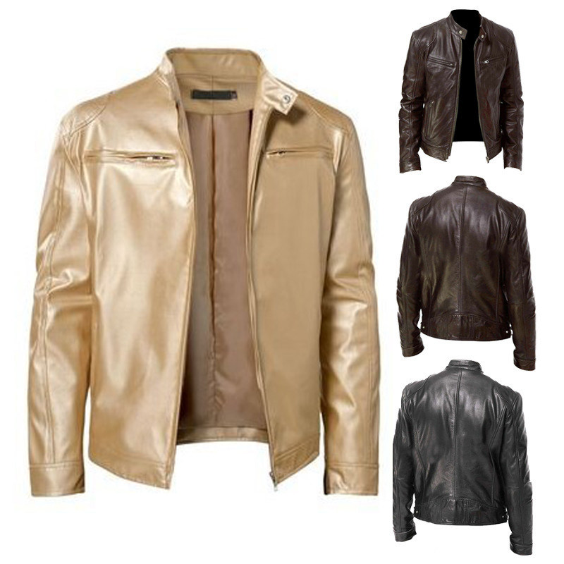 金色立领短款机车皮衣男外套流行歌手演出胖子9XL超大码真皮夹克