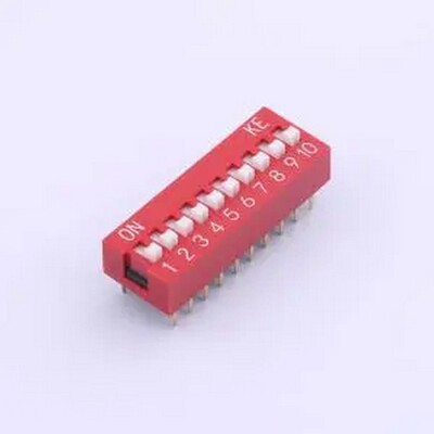 DSWB10LHGETR 2.54mm 宽体红色10位插件拨码开关 插件,P=2.54mm