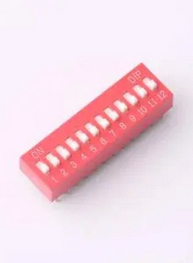 DR-12HT 2.54mm间距 12位 琴键式 直插平拨凸柄 红色 拨码开关 插