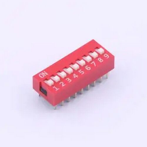DS-09-R-T 红色平拨 9位 KE拨码开关 插件,P=2.54mm 拨码开关