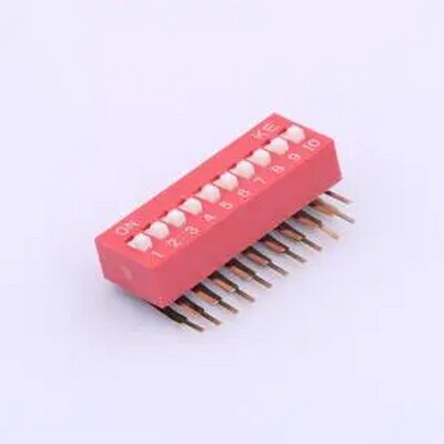 DSDA10LHGETR 2.54mm 宽体红色10位弯脚90°拨码开关 插件,P=2.54