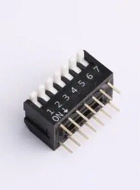 DP-07-K-T 7位 2.54mm间距 宽体黑色侧拨 DIP拨码开关 管装 插件,