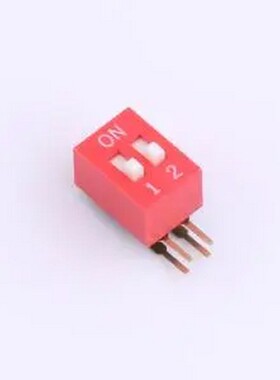 DT-02HT 2.54mm间距 2位 琴键式 90度弯插侧拨凸柄 红色 拨码开关