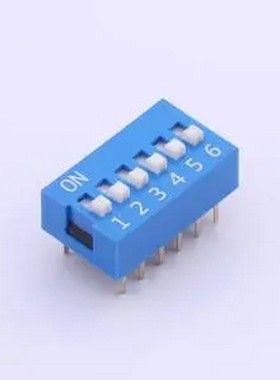 DS-06-B-T 蓝色平拨 6位 DIP拨码开关 插件,P=2.54mm 拨码开关