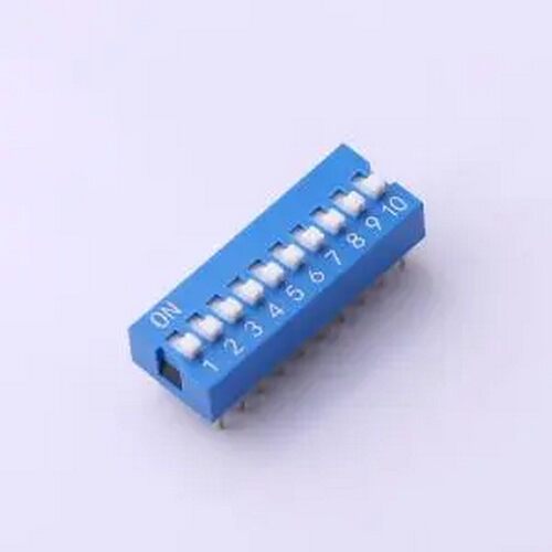 SMQS-10B-TP 间距2.54mm 平拨,凸起式10位拨码开关 插件,P=2.54mm