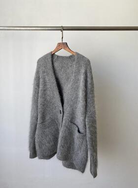 2026春新款灰色圆领针织开衫女修身薄款慵懒风毛衣V领外套针织衫