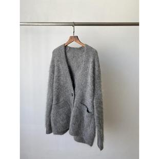 慵懒风毛衣V领外套针织衫 2026春新款 薄款 女修身 灰色圆领针织开衫