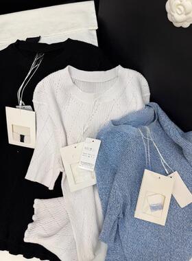 2026年夏季新款圆领短袖针织衫女百搭显瘦薄款毛衣套头T恤