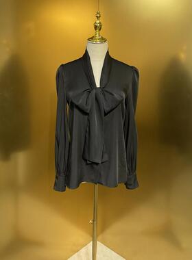 2026年夏季新款法式优雅风飘带衬衫女长袖蝴蝶结V领气质上衣