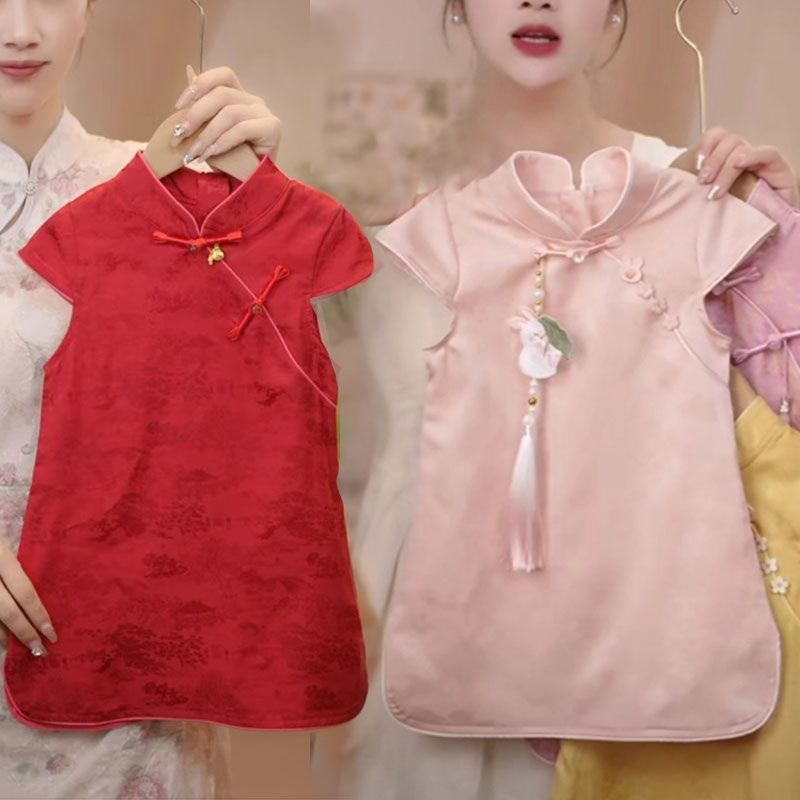 2025女童儿童连衣裙新款中国中式复古旗袍汉服旗袍裙改良夏季无袖