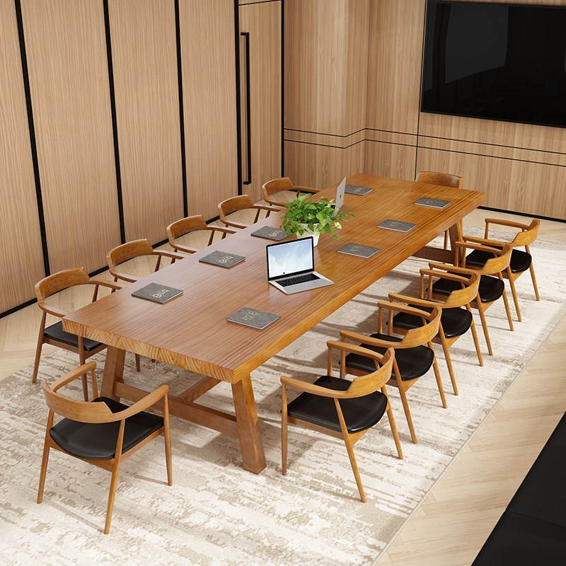 北欧实木办公会议桌简约现代培训桌台式电脑桌工业风洽谈桌椅组合