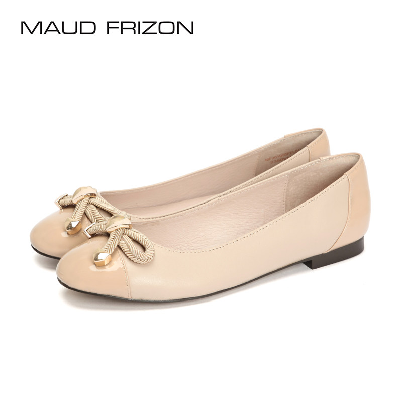 maud frizon梦飞嫦 新品简约蝴蝶结羊皮拼接牛漆皮平底鞋女单鞋