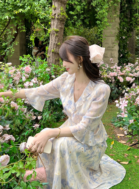 TAKIYAS SHOP清冷感气质茶歇碎花连衣裙