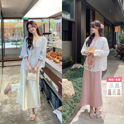 TAKIYAS SHOP 刺绣亚麻衬衫/鱼尾半裙