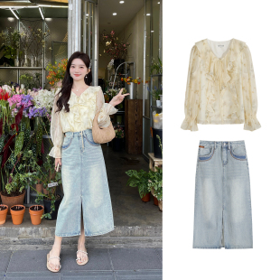 开叉牛仔半裙 碎花衬衫 TAKIYAS SHOP