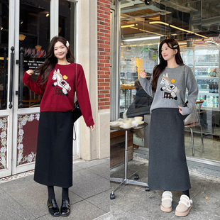 TAKIYAS SHOP 小马图案毛衣/直筒半裙