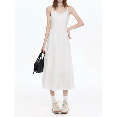 白色简约吊带连衣裙女202