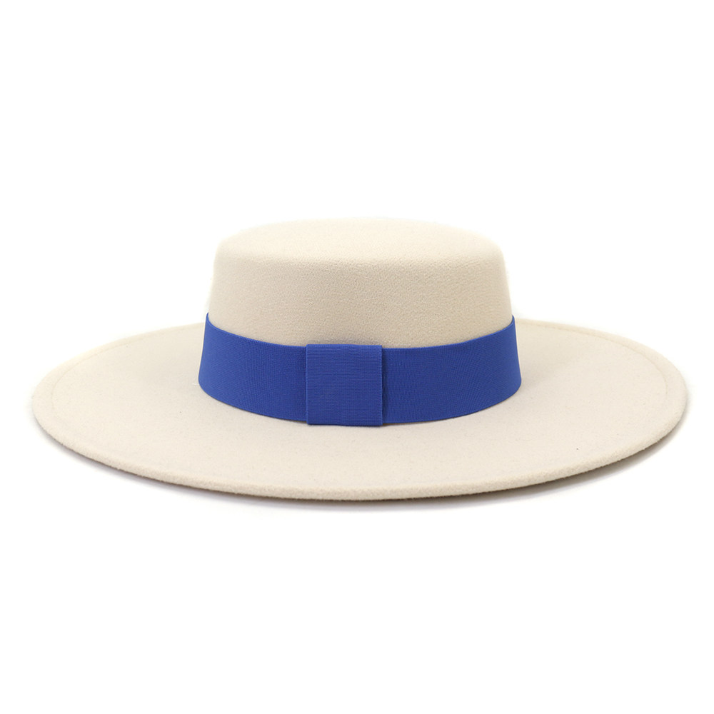 亚马逊速卖通秋冬季英伦风毛呢米色平顶礼帽男女士欧美时尚大檐帽