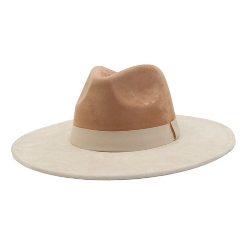 秋冬季男女士民族风拼接麂皮绒平檐帽骑士帽大沿桃心顶礼帽爵士帽