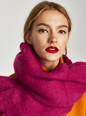 17年z家新款围巾女士纯色粗流苏加厚保暖柔软触感披肩4373/221