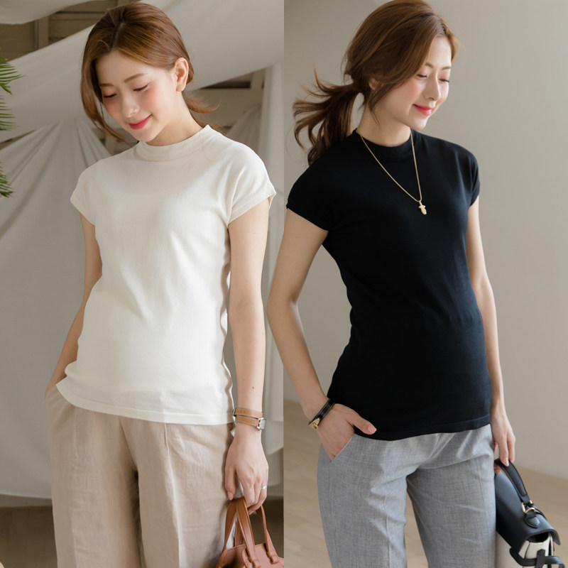 修身高弹包肩显瘦半高领针织衫