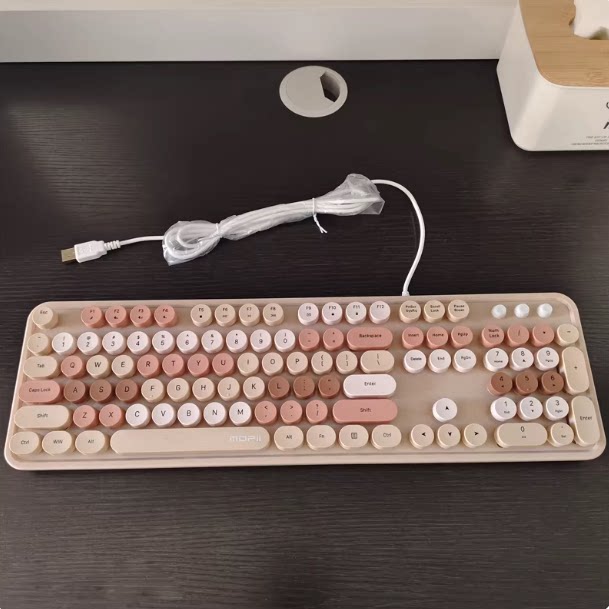 mofii摩天手有线键盘机械手感奶茶暖色高颜值朋克台式笔记本电脑