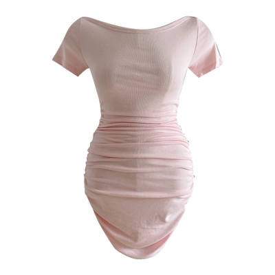 褶皱莫代尔短袖韩版连衣裙A字裙