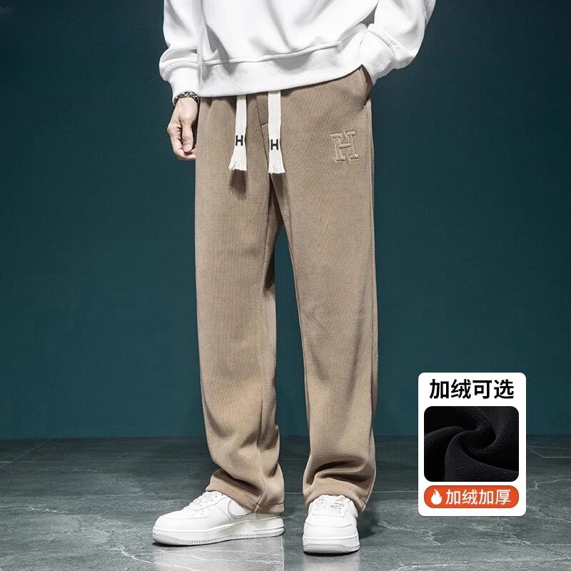 潮牌1212垂感直筒卫裤男宽松胖子秋冬加绒美式运动长裤新款裤子