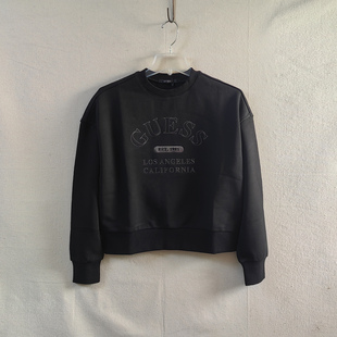 ANGELES 落肩女士休闲圆领衫 LOS 齐腰卫衣 刺绣 秋冬毛圈宽松短款