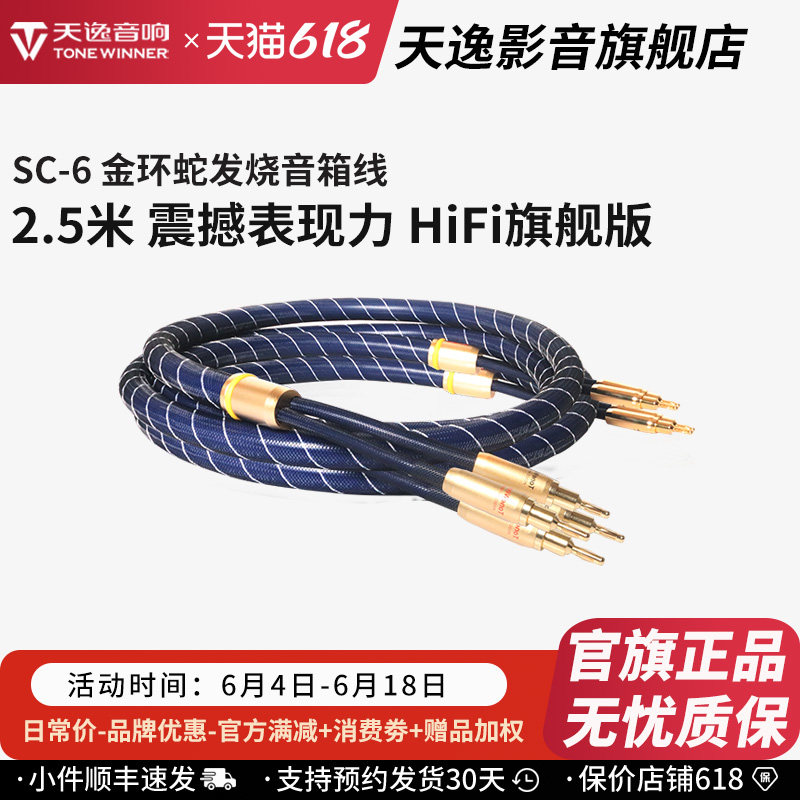 Winner/天逸SC-6金环蛇发烧喇叭线单晶铜HiFi香蕉头纯铜音箱线