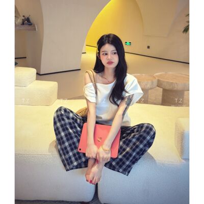 【婷子定制】~150小个子改版夏日慵懒松弛感扭结斜肩百搭短袖E268