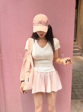 【婷子定制】150小个子改版夏款正肩V领褶皱掐腰修身显瘦短袖E427