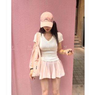 【婷子定制】150小个子改版夏款正肩V领褶皱掐腰修身显瘦短袖E427
