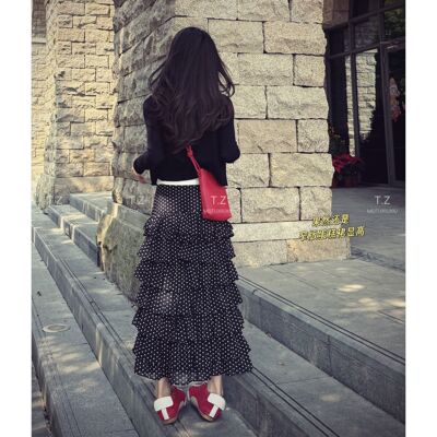 【婷子定制】150小个子改版春款韩系减龄波点多层蛋糕半身裙D3138