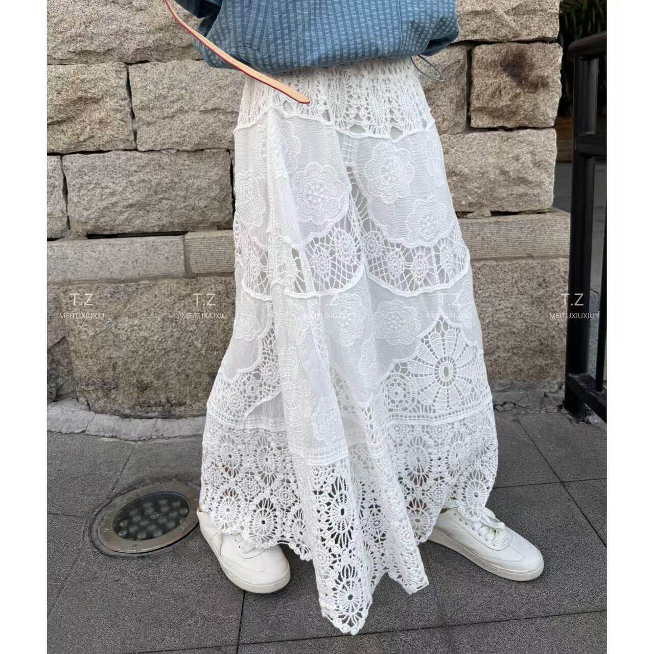 【婷子定制】150小个子改版春款重工蕾丝钩花半身裙{不能机洗A111