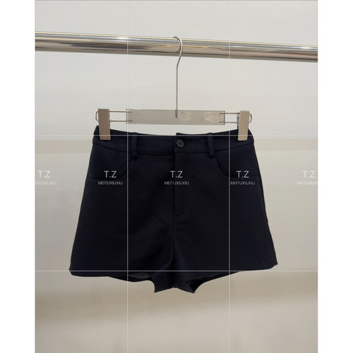 乐见~150小个子改版秋款气质高腰显瘦百搭毛呢短裤E718