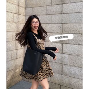 春款 150小个子改版 复古减龄豹纹吊带背带连衣裙D3079 婷子定制