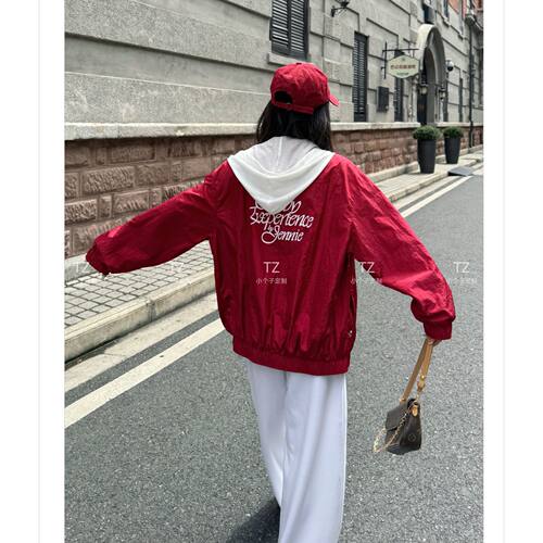 LEJIAN/乐见~150小个子早秋韩系肌理微皱立领印花棒球服外套E633