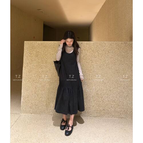 【婷子定制】150小个子改版春款重工韩系显瘦百褶裙摆连衣裙D3073