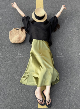 LEJIAN/乐见~150小个子改版夏款垂顺流光缎面鱼尾半身长裙E331